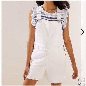 LOFT White Denim Short Overalls Shortalls Frayed